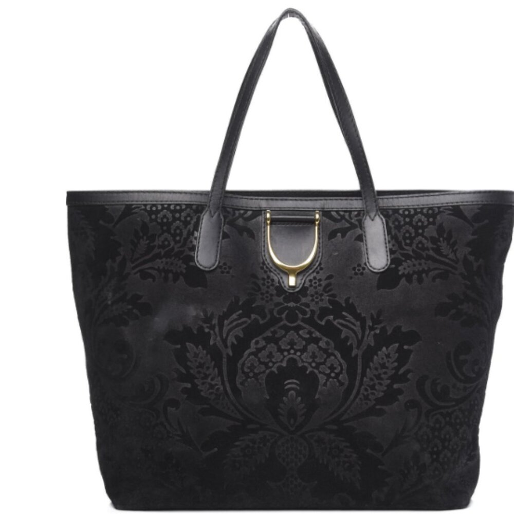 Gucci Nubuck Brocade Medium Soft Stirrup Tote – Black, Limited Edition,